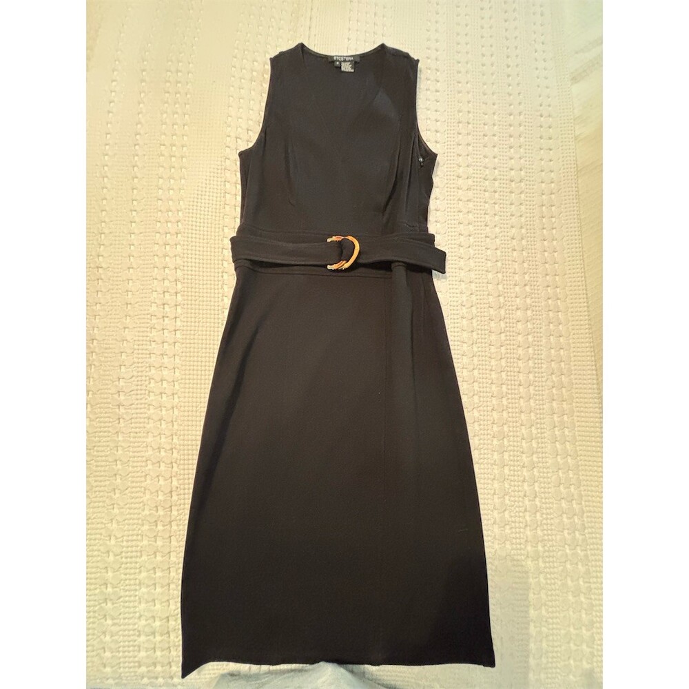 Etcetera Dress Womens Size 6 Black Sleeveless Sheath Knee Length Belted